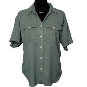 Lizsport Green Short Sleeve Collared Shirt– Size Petite Small